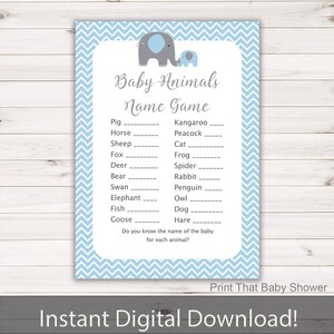 Blue Elephant Baby Shower Game - Blue Elephant Baby Animals Name Game - Baby Animals Name Game - Baby Shower Game