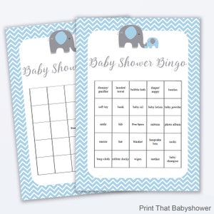 Baby Shower Bingo Cards - Baby Shower Games - Elephant Baby Shower - Bingo Shower Game - Blue Elephant