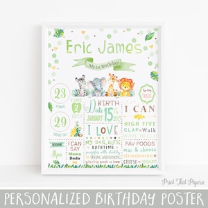 First Birthday Poster - Jungle birthday - Jungle First Birthday Milestone Sign - 1st Birthday Chalkboard Sign - Boy 1st Birthday Poster