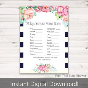Baby Shower Games - Baby Animals Name Game - Floral Baby Shower - Flower Shower Game - Baby Animals Shower Game - Floral