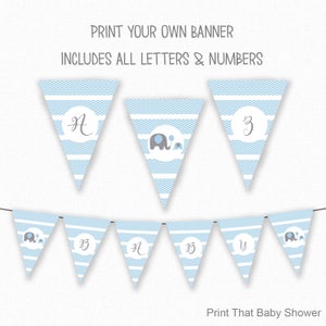 Elephant Baby Shower Banner - Baby Shower Decorations - Congratulations Flag Bunting - Printable Banner - Baby Shower Banner - Blue Elephant