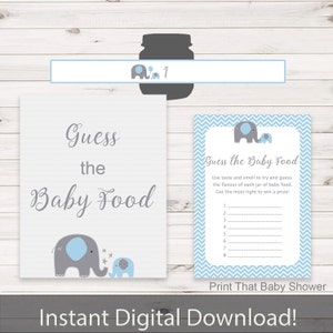 Baby Shower Games Guess The Baby Food Game Blue Elephant Baby Shower Blue Elephant Shower Games Baby Food Game Blue Elephant image 1