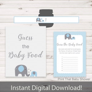 Baby Shower Games - Guess The Baby Food Game - Blue Elephant Baby Shower - Blue Elephant Shower Games - Baby Food Game - Blue Elephant
