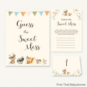 Baby Shower Games - Guess The Sweet Mess Game - Woodland Baby Shower - Woodland Shower Games - Dirty Diapers Game - Woodland