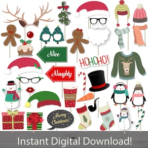 Christmas Photo Booth Props - 37 Christmas Props - Santa Claus - Mrs Claus - Elf - Moustache - Reindeer - Snowman - Photo Props - photoprops