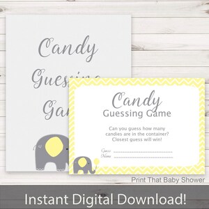 Baby Shower Games - Candy Guessing Game - Yellow Elephant Baby Shower - Elephant Shower Games - Guess how many Candies - Yellow Elephant