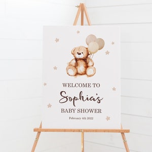 Baby-Dusche-Willkommens-Schild - Teddybär-Baby-Dusche-Zeichen - druckbar - Willkommen zur Babyparty - personalisiert - Teddybär-Baby-Dusche