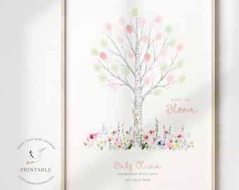Baby Shower Fingerprint Guest Book - Baby In Bloom - Floral - Personalised Alternative - Printable
