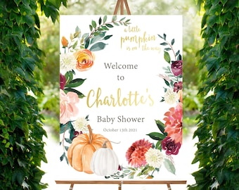 Baby Shower Welcome Sign - Autumn Baby Shower Printable Sign - Welcome to the Baby Shower - Personalized, Fall Baby Shower, A little Pumpkin