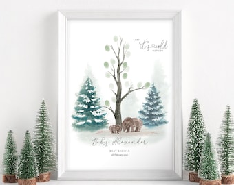 Baby Shower Fingerprint Guest Book - Winter Woodland Baby Shower - Personalized Alternative Guest Book - Fingerprint Tree - Bear Baby Shower