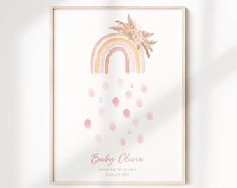 Baby Shower Fingerprint Guest Book - Boho Rainbow Baby Shower - Personalized Alternative Guest Book - Fingerprint Tree - Rustic Boho Baby