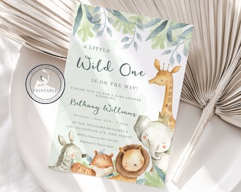 Safari Baby Shower Invitation - Elephant Safari Baby Shower - Printable Invitation - Digital Invite - Baby Shower Invite | A little Wild one