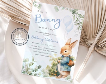 Peter Rabbit Baby Shower Invitation - Blue Bunny Baby Shower - Printable Invitation - Digital Invite - Baby Shower Invite | A little bunny