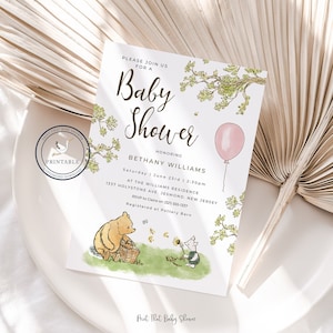 Winnie The Pooh Baby Shower Invitations - Winnie The Pooh Baby Shower - Printable Invitation - Digital Invite - Classic Pooh Bear Invite