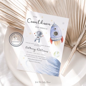 Invito per baby shower spaziale - Baby shower con conto alla rovescia - Invito stampabile - Invito digitale - Invito per baby shower / Razzo spaziale - Astronauta