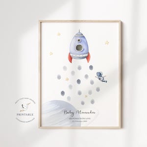 Baby Shower Fingerprint Guest Book - Space Rocket - Astronaut - Personalised Alternative Guestbook