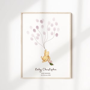 Libro degli ospiti con impronte digitali per baby shower - Winnie the Pooh Baby Shower - Libro degli ospiti alternativo personalizzato - Albero delle impronte digitali - Pooh Bear