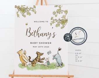 Baby Shower Welcome Sign - Winnie the Pooh Baby Shower Sign - Editable Sign - Welcome Poster - Printable Sign - Classic Winnie the Pooh