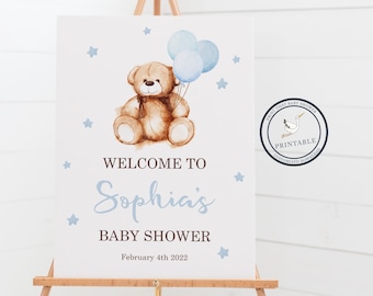 Baby Shower Welcome Sign - Teddy Bear Baby Shower Sign - Printable - Welcome to the Baby Shower - Personalized - Teddy Bear Baby Shower