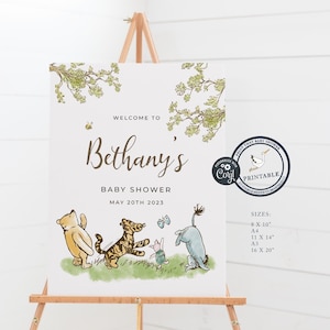 Cartel de bienvenida de Baby Shower - Winnie the Pooh Baby Shower Sign - Signo editable - Cartel de bienvenida - Signo imprimible - Winnie the Pooh clásico