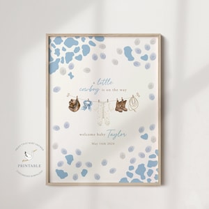 Libro degli ospiti con impronte digitali per baby shower - Cowboy Baby Shower - Libro degli ospiti alternativo personalizzato - Albero delle impronte digitali - Un piccolo cowboy - Western