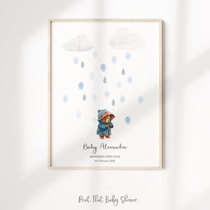 Baby-Dusche-Fingerabdruck-Gästebuch - Teddybär-Baby-Dusche - personalisierte Alternative-Gästebuch - Fingerabdruck-Baum - Teddybär