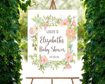 Floral Baby Shower Welcome Sign - Customized Baby Shower Printable Sign - Welcome to the Baby Shower - Floral Baby Shower Decor