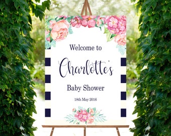 Baby Shower Welcome Sign - Customized Baby Shower Printable Sign - Welcome to the Baby Shower - Floral Baby Shower Decor - Hydrangea