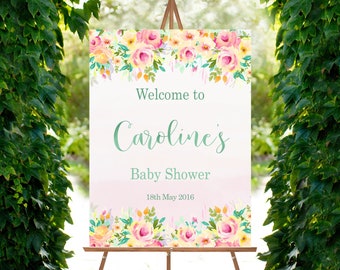 Baby Shower Welcome Sign - Customized Baby Shower Printable Sign - Welcome to the Baby Shower - Floral Baby Shower Decor - Peaches and Cream