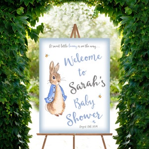 Baby Shower Segno di benvenuto - Peter Rabbit Baby Shower Cartelli stampabili - Benvenuti al Baby Shower - Personalizzato - Peter Rabbit