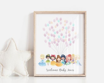 Baby Shower Fingerprint Guest Book - Princess Baby Shower - Personalized Alternative Guest Book - Fingerprint Tree - Princess