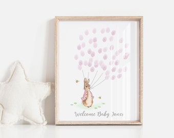 Baby Shower Fingerprint Guest Book - Peter Rabbit Baby Shower - Personalized Alternative Guest Book - Fingerprint Tree - Peter Rabbit - Pink