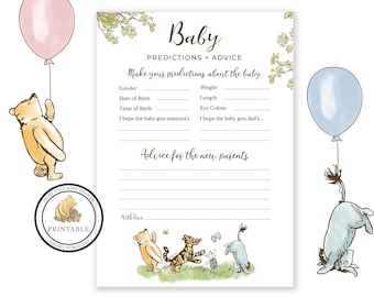 Baby Predictions Card | Baby Shower Games | Advice & Wishes for Parents To Be | Winnie the Pooh