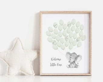 Baby Shower Fingerprint Guest Book - Elephant Baby Shower - Alternative Guest Book - Fingerprint Tree - Welcome Little One - Green Elephant