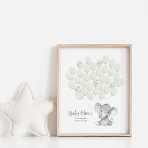 Baby Shower Fingerabdruck Gästebuch - Elefant Babyparty - Personalisiertes Alternatives Gästebuch - Fingerabdruck Baum - Grüner Elefant
