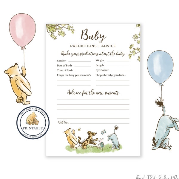 Baby Predictions Card | Baby Shower Games | Advice & Wishes for Parents To Be | Baby Predictions and Advice | Winnie the Pooh Baby Shower
