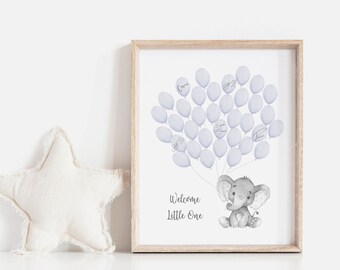 Baby Shower Fingerprint Guest Book - Elephant Baby Shower - Alternative Guest Book - Fingerprint Tree - Welcome Little One - Blue Elephant