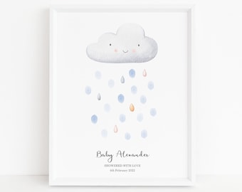 Baby Shower Fingerprint Guest Book | Rain Cloud Baby Shower | Alternative Guest Book | Fingerprint Tree | Rain Cloud | Showered With Love