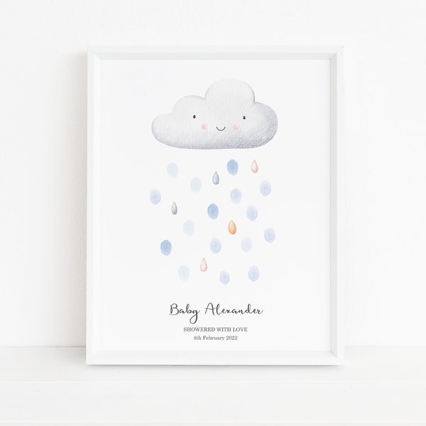 Baby Shower Fingerabdruck Gästebuch | Regenwolke Baby Shower | Alternatives Gästebuch | Fingerabdruck Baum | Regenwolke | Mit Liebe geduscht