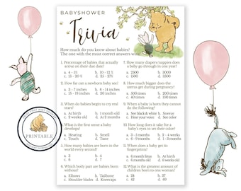 Baby Shower Games - Baby Trivia Game - Baby Shower Trivia - Winnie The Pooh Baby Shower - Classic Pooh Bear Shower Game - Printable Game