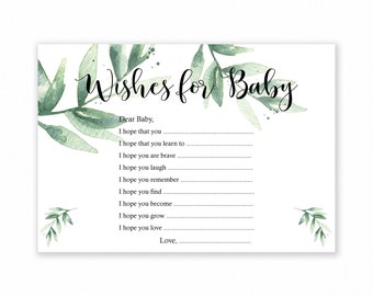 Baby Shower Games - Wishes For Baby Game - Botanical Baby Shower Game - Wishes For Baby Printable - Wishes For Baby Card - Greenery