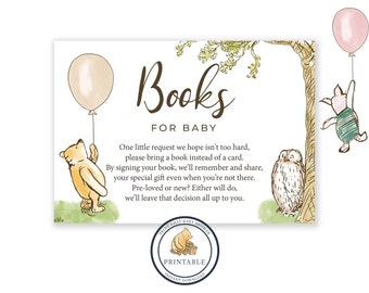 Baby Shower Invitation Insert - Books For Baby Card - Invite Inserts - Classic Winnie the Pooh