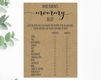 Who Knows Mommy Best Baby Shower Game - Rustic Baby Shower - Gender Neutral Baby Shower - Baby Shower Printable - Woodland Rustic Kraft