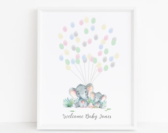 Baby Shower Fingerprint Guest Book - Elephant Baby Shower - Personalized Alternative Guest Book - Fingerprint Tree - Jungle Elephant