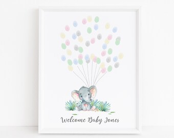 Baby Shower Fingerprint Guest Book - Elephant Baby Shower - Personalized Alternative Guest Book - Fingerprint Tree - Jungle Elephant