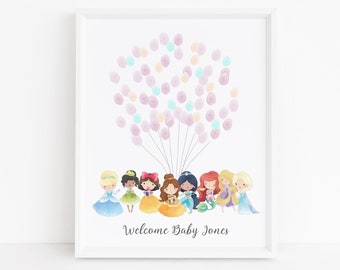 Baby Shower Fingerprint Guest Book - Princess Baby Shower - Personalized Alternative Guest Book - Fingerprint Tree - Princess