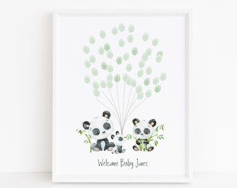 Baby Shower Fingerprint Guest Book - Panda Baby Shower - Personalized Alternative Guest Book - Fingerprint Tree - Panda Family