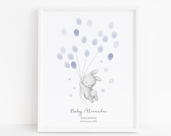 Livre d'or d'empreintes digitales pour baby shower - Shower de bébé lapin - livre d'or alternatif personnalisé - arbre d'empreintes digitales - petit lapin gris