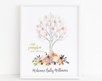 Baby Shower Fingerprint Guest Book - Autumn Baby Shower - Personalized Guest Book - Fingerprint Tree - A little Pumpkin - Fall Baby Shower