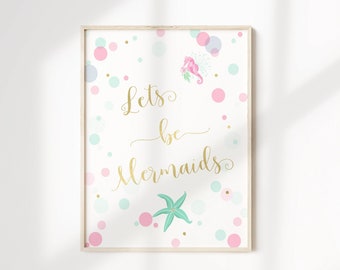 Mermaid Wall Art - Mermaid Nursery Decor - Nursery Art - Kids Wall Art - Mermaid Nursery Art, Mermaid Wall Decor, Let's be mermaids Wall Art